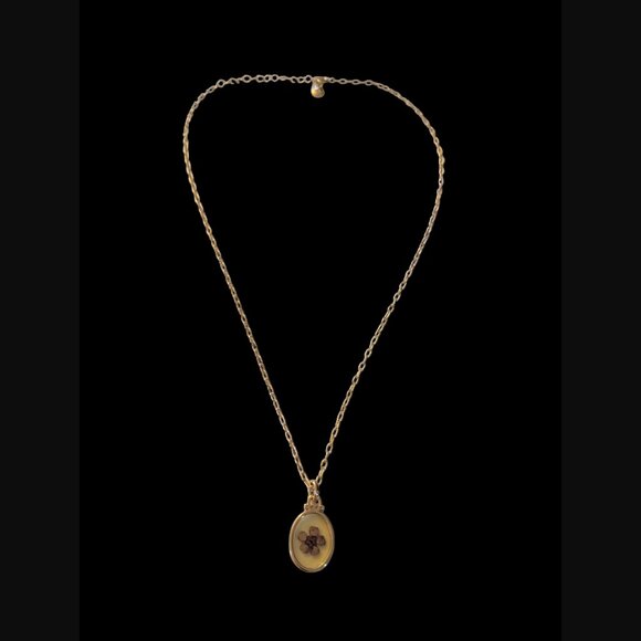 Sunstone Imports 14k Gold Plated Vintage Style Natural Pressed 1.5" Flower 20" - Picture 4 of 16